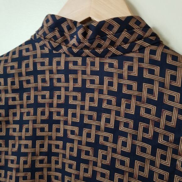 Vintage 80s Pendleton Navy & Gold Geometric Print Coordinating Blouse Skirt Set - Picture 7 of 11